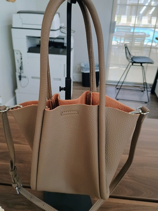Melie Bianco Handbags - Melie Bianco Taupe Mini Tote with Orange Suede Lining